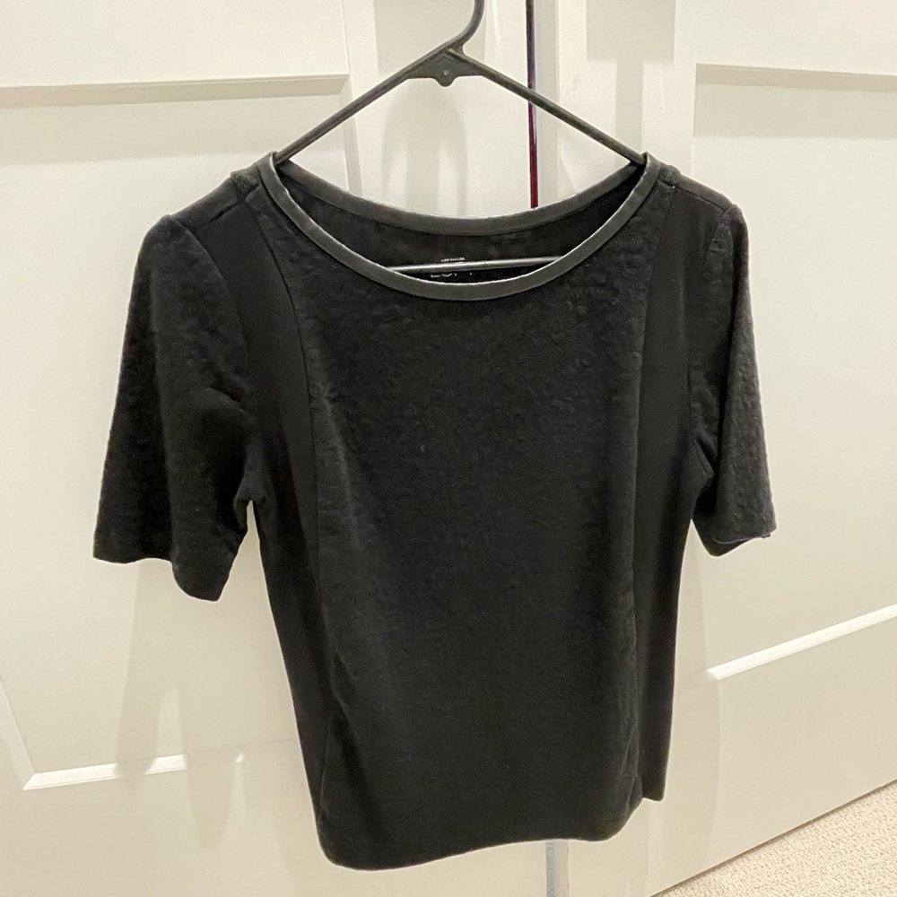 Black tee with leather trim on collar